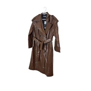 Apparis Trench Coat Womens Small Brown Faux Leather Belted Long Lined F23410CM1